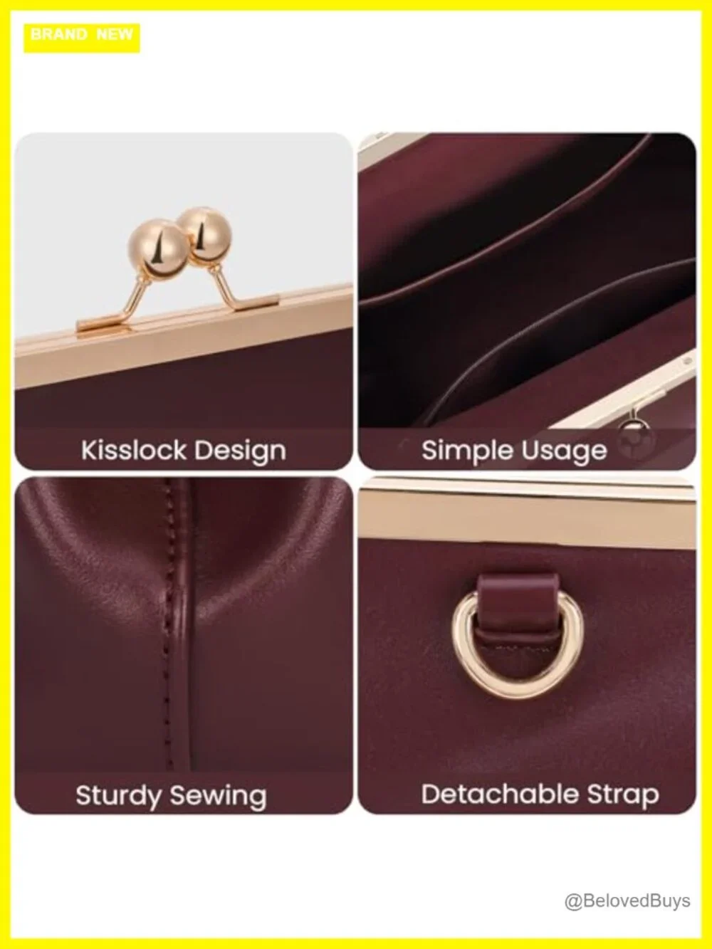 Large PU Leather Kiss Lock Tote Shoulder Bag Top Handle Clutch